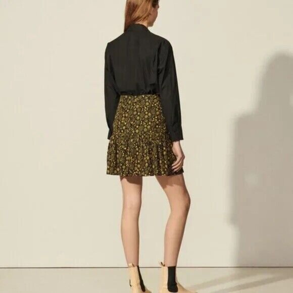 SANDRO WOMENS NOIR GRIS CERISE FLORAL-PRINT WOVEN MINI SKIRT SMALL BLACK - Picture 4 of 11